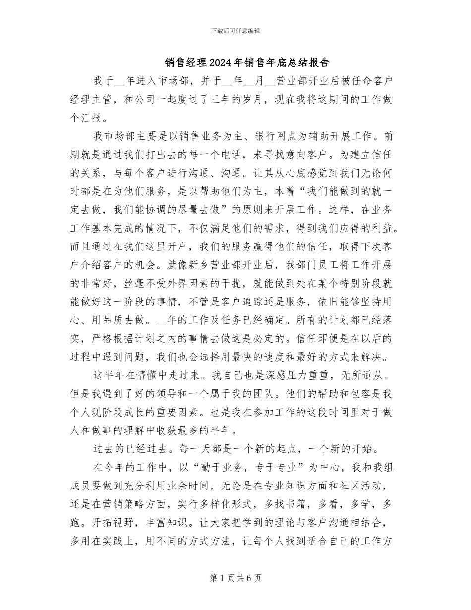 销售经理2024年销售年底总结报告_第1页