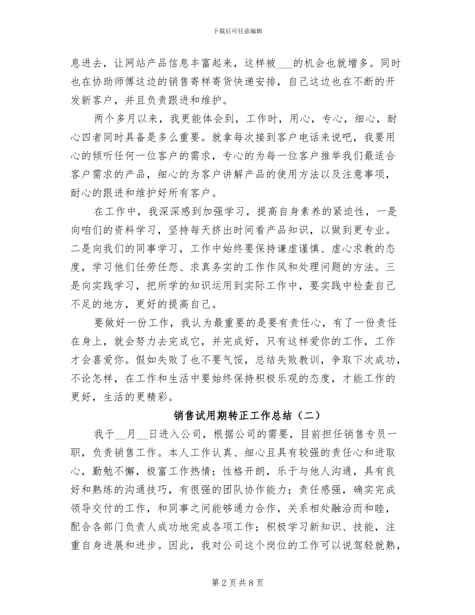 销售试用期转正工作总结2024年_第2页