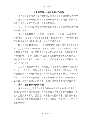销售部经理2024试用期工作总结