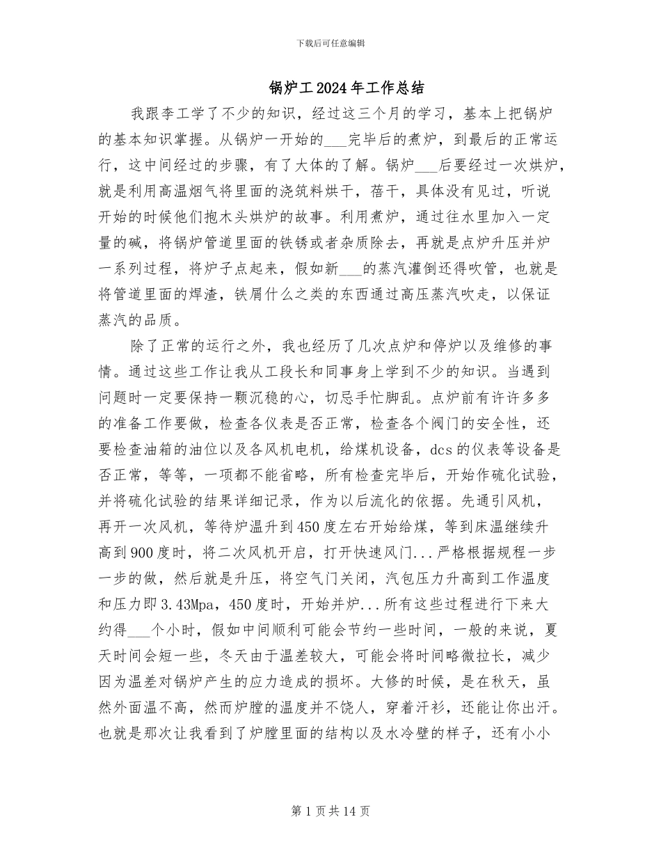 锅炉工2024年工作总结_第1页