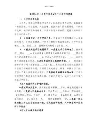 镇2024年上半年工作总结及下半年工作思路