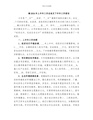 镇2024年上半年工作总结及下半年工作谋划