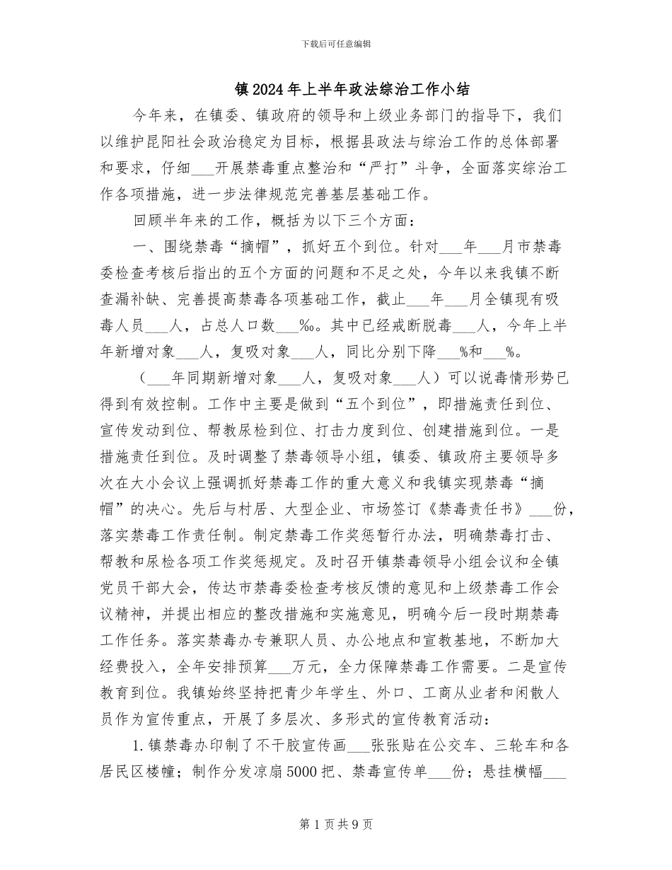 镇2024年上半年政法综治工作小结_第1页