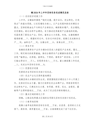 镇2024年上半年目标任务完成情况总结