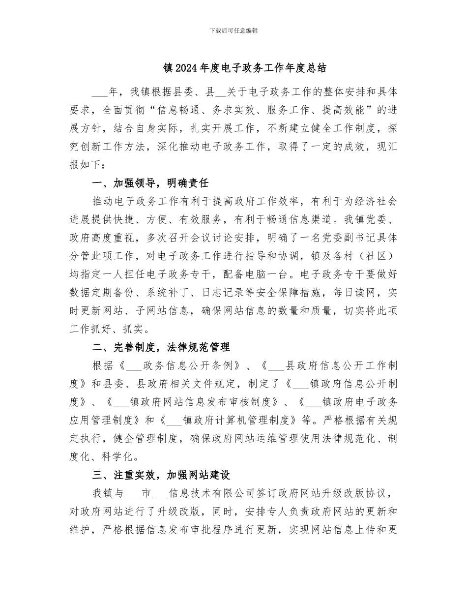 镇2024年度电子政务工作年度总结_第1页