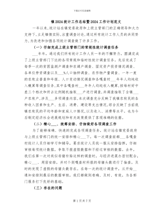镇2024统计工作总结暨2024工作计划范文
