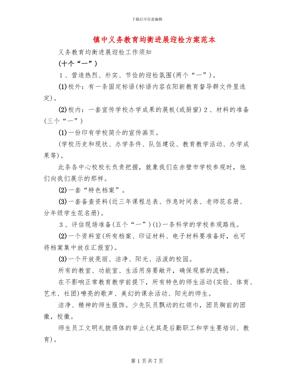 镇中义务教育均衡发展迎检方案范本(2篇)_第1页