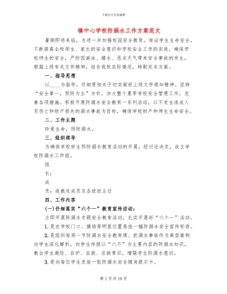 镇中心学校防溺水工作方案范文