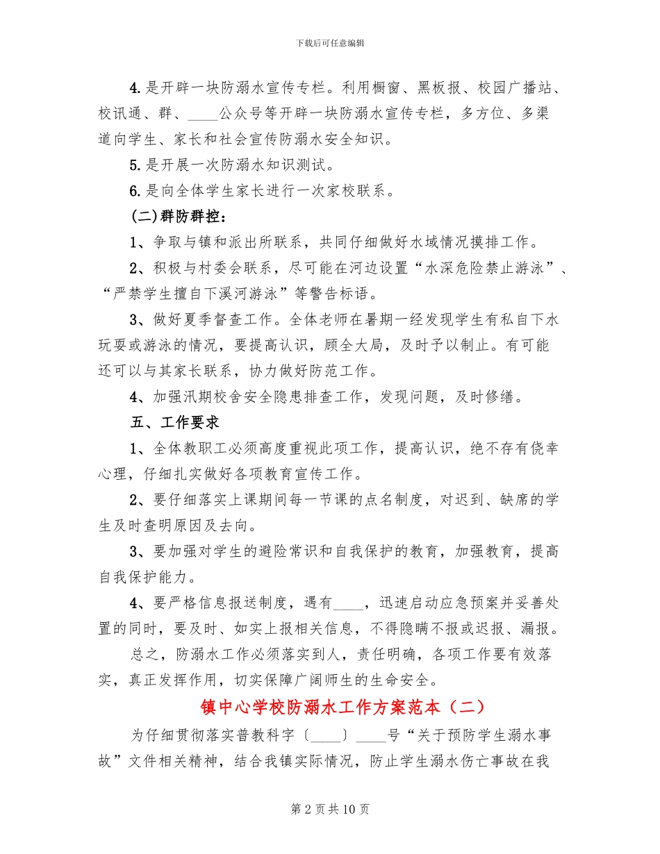 镇中心学校防溺水工作方案范本_第2页