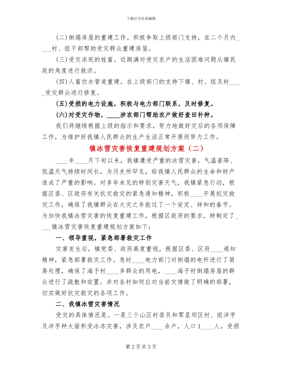 镇冰雪灾害恢复重建规划方案_第2页