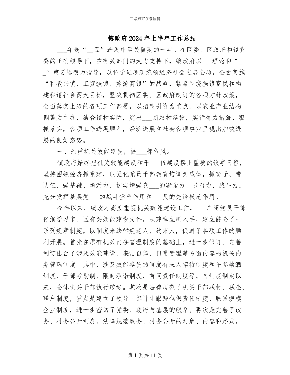镇政府2024年上半年工作总结_第1页