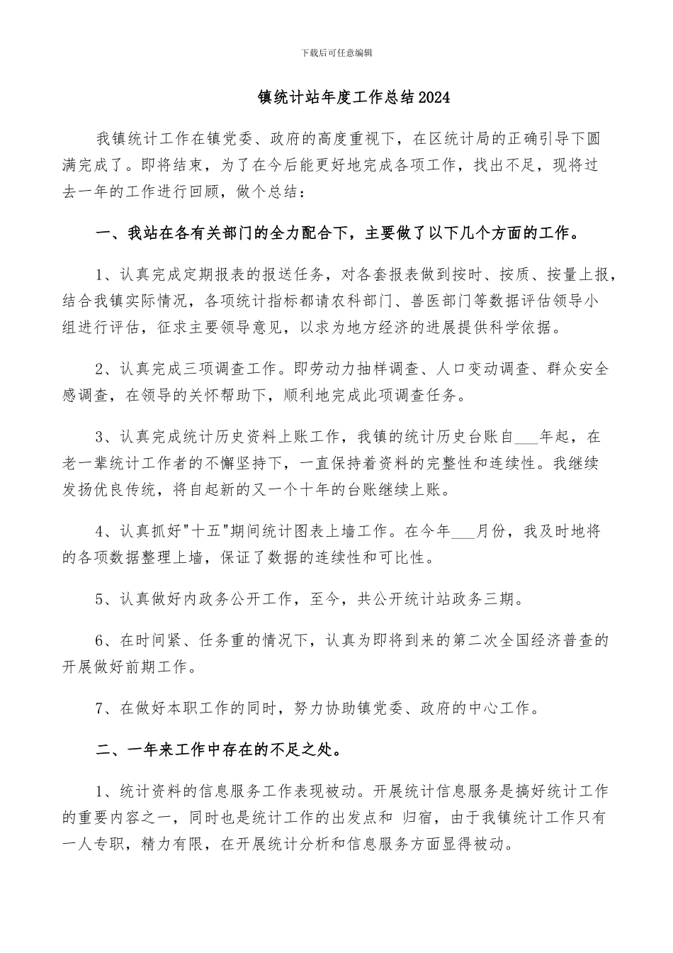 镇统计站年度工作总结2024_第1页