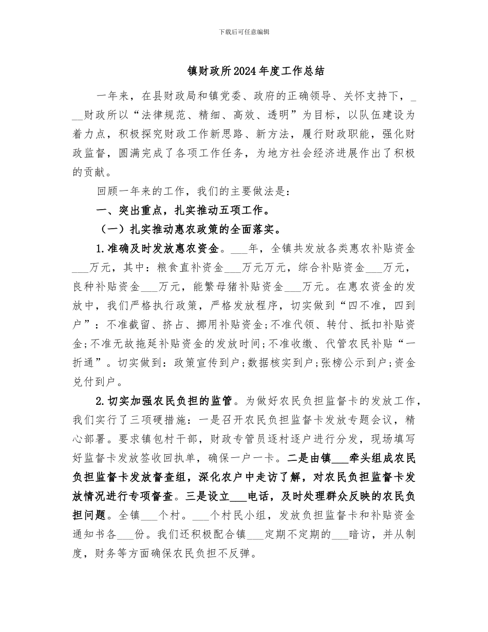 镇财政所2024年度工作总结_第1页