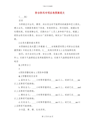 防台防汛专项应急预案范文