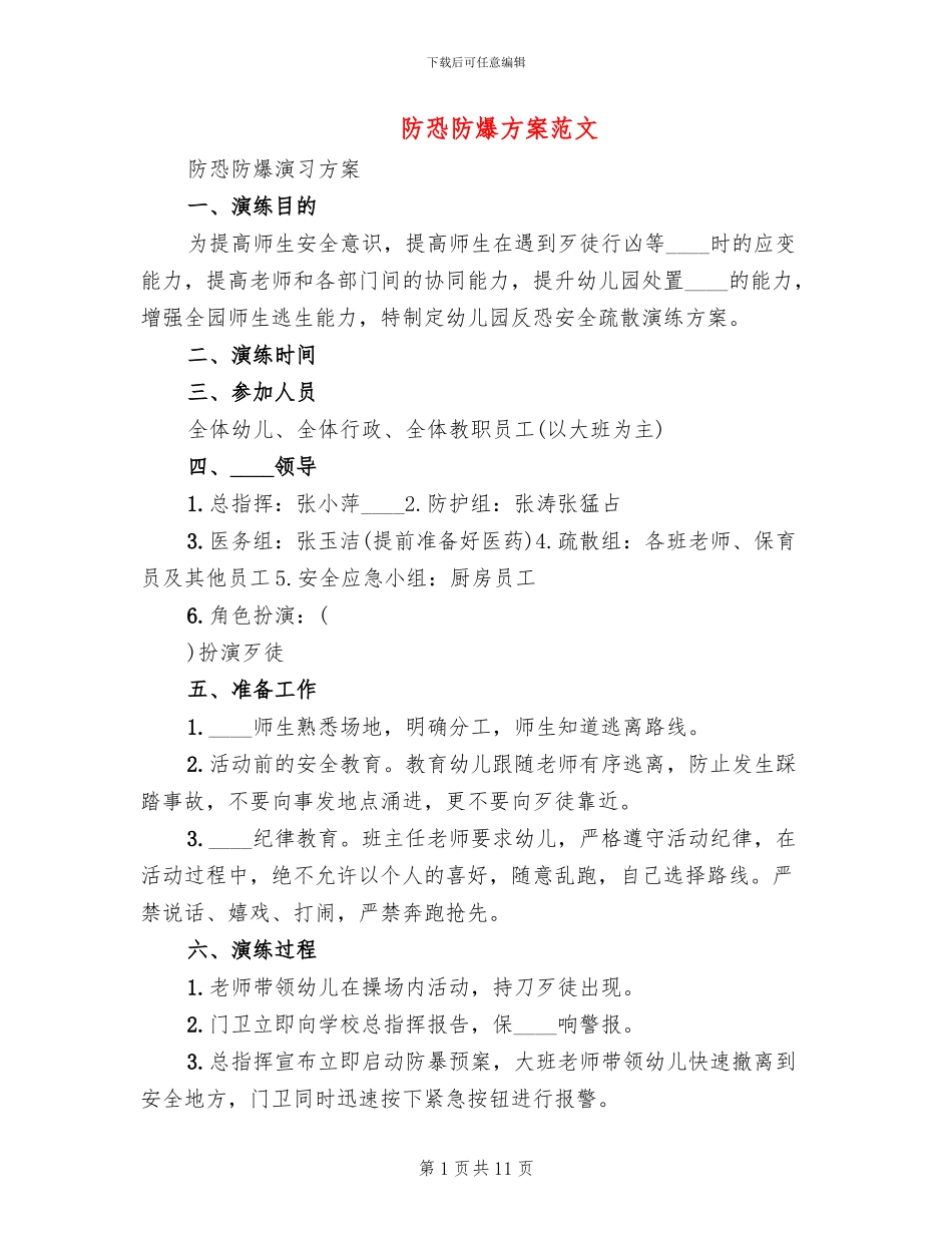 防恐防爆方案范文(2篇)_第1页