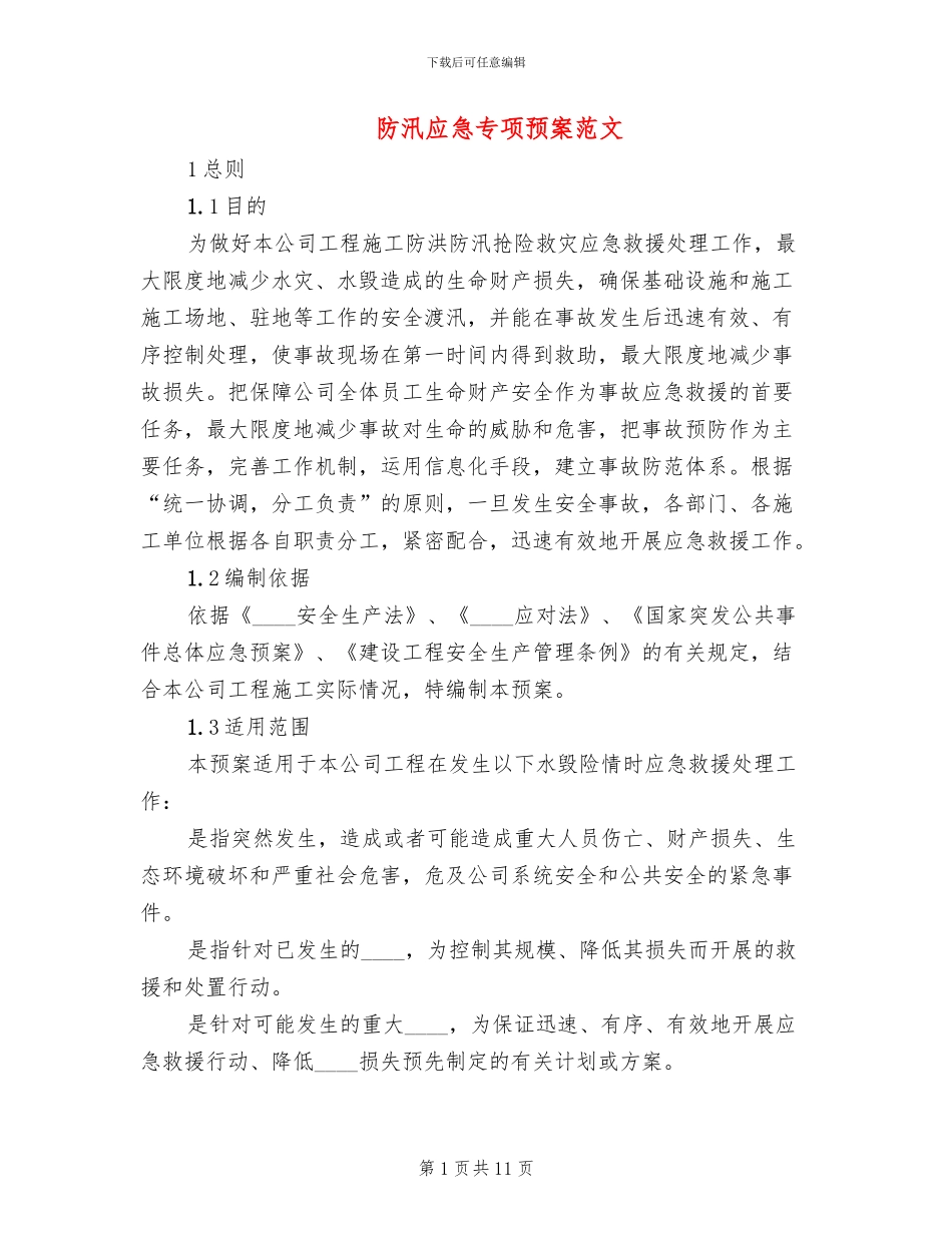防汛应急专项预案范文_第1页