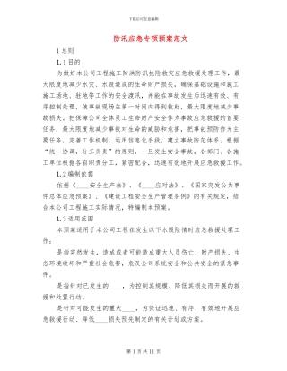 防汛应急专项预案范文