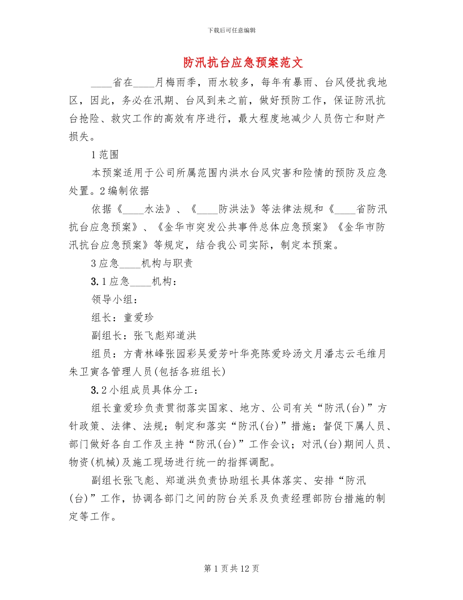 防汛抗台应急预案范文_第1页