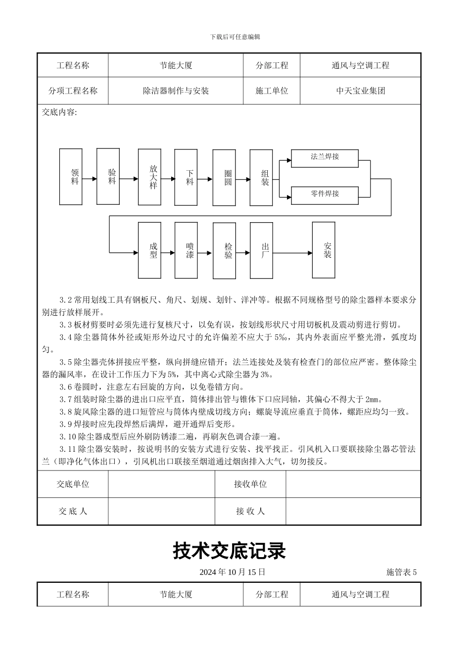 除洁器制作与安装施工交底记录_第2页