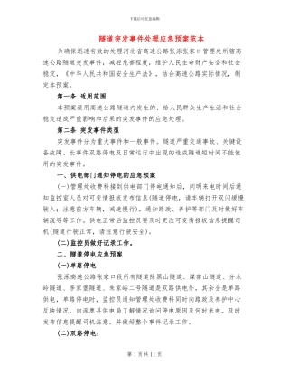 隧道突发事件处理应急预案范本(2篇)