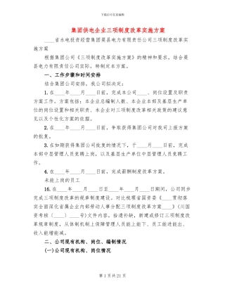 集团供电企业三项制度改革实施方案