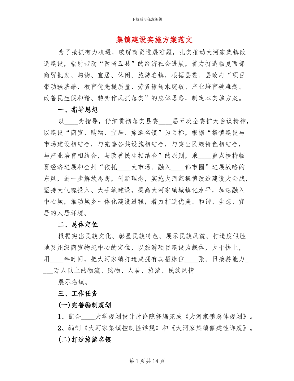 集镇建设实施方案范文(2篇)_第1页