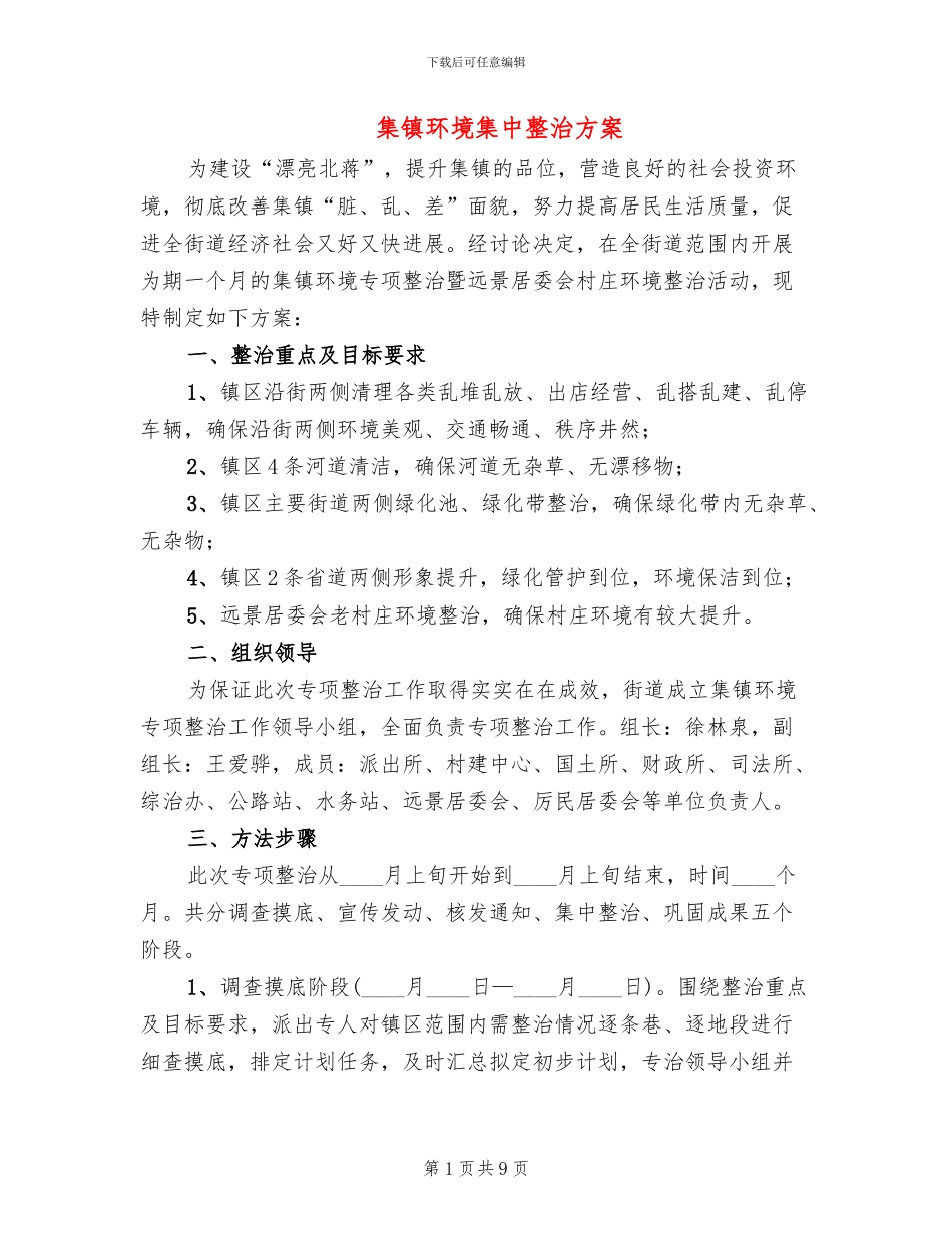 集镇环境集中整治方案_第1页