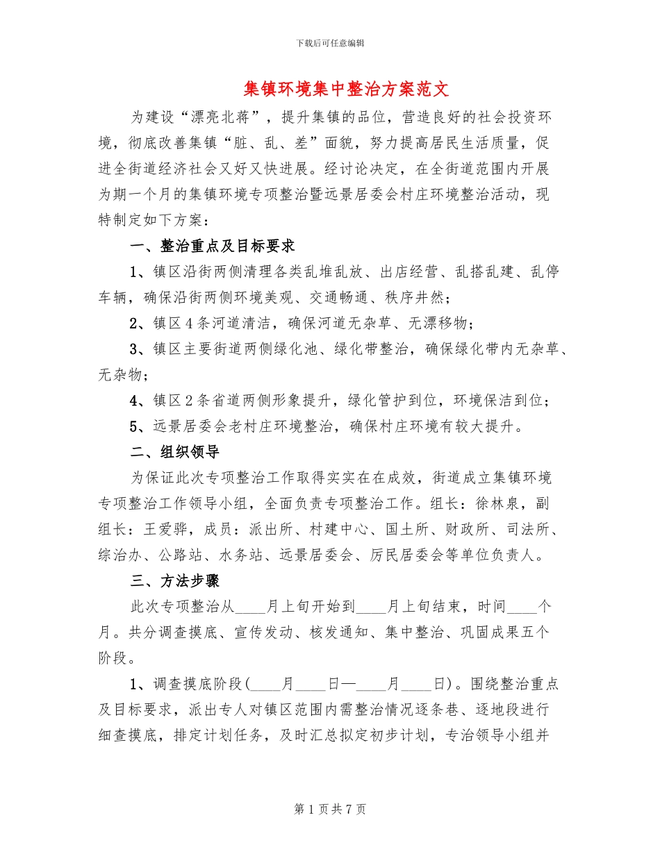 集镇环境集中整治方案范文_第1页