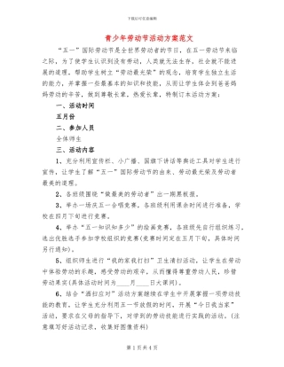 青少年劳动节活动方案范文