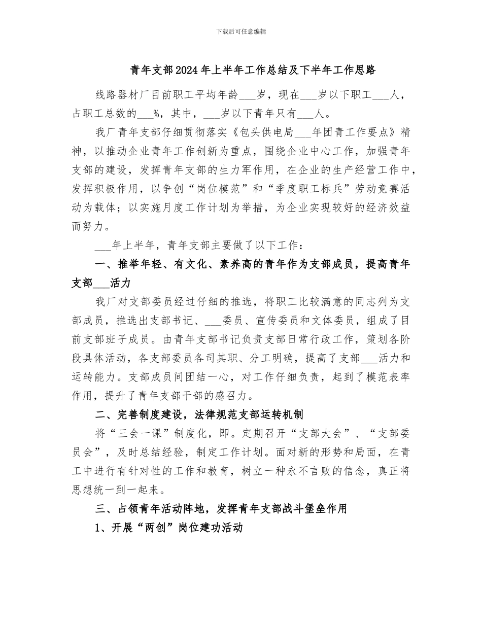 青年支部2024年上半年工作总结及下半年工作思路_第1页