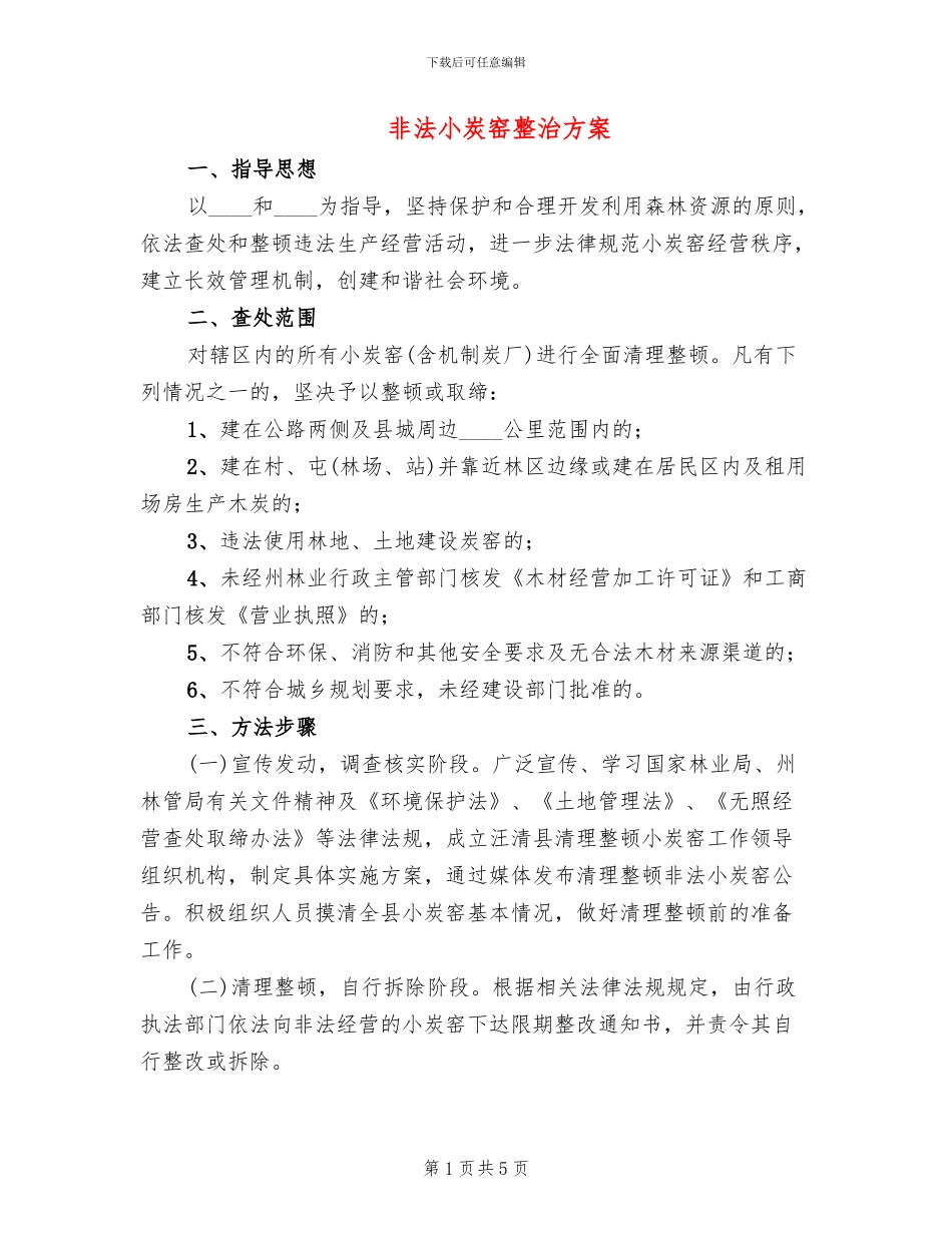非法小炭窑整治方案_第1页