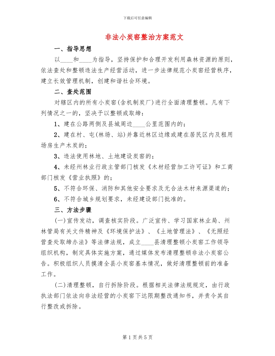 非法小炭窑整治方案范文_第1页