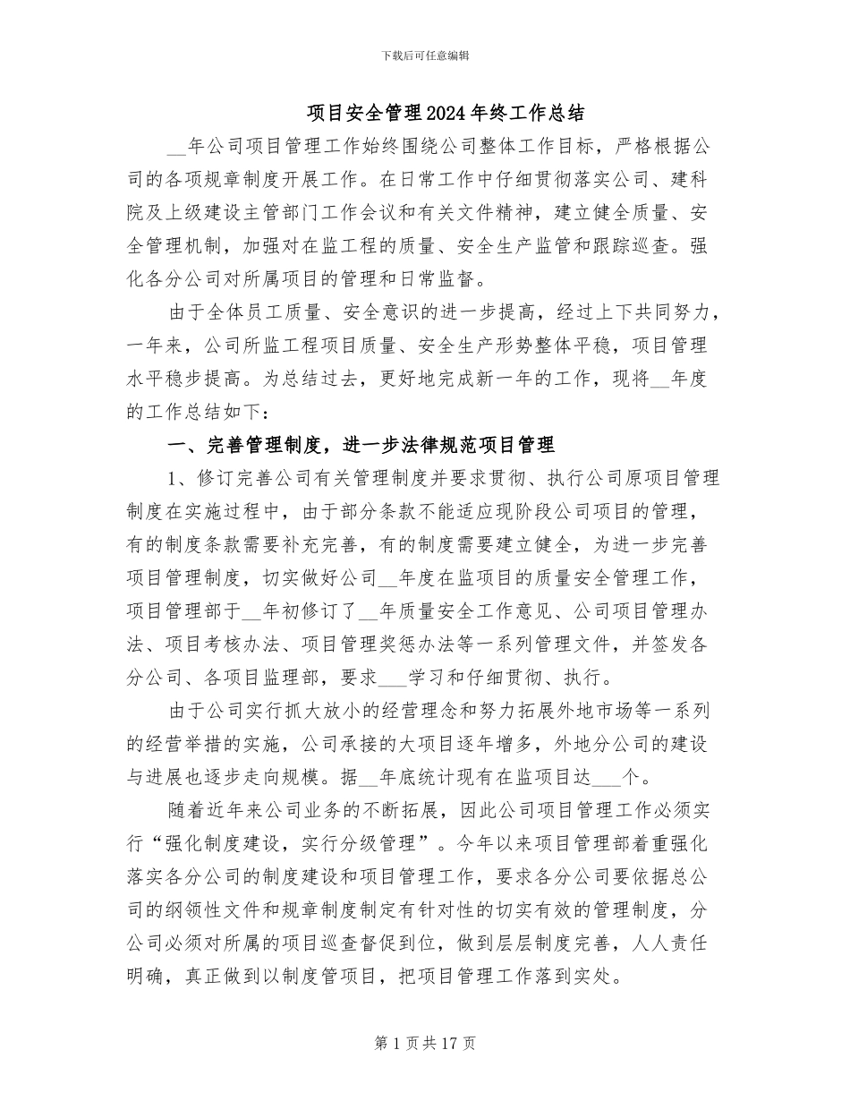 项目安全管理2024年终工作总结_第1页