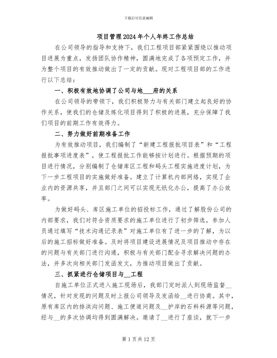 项目管理2024年个人年终工作总结_第1页