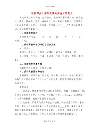 项目部关于劳动竞赛的实施方案范本