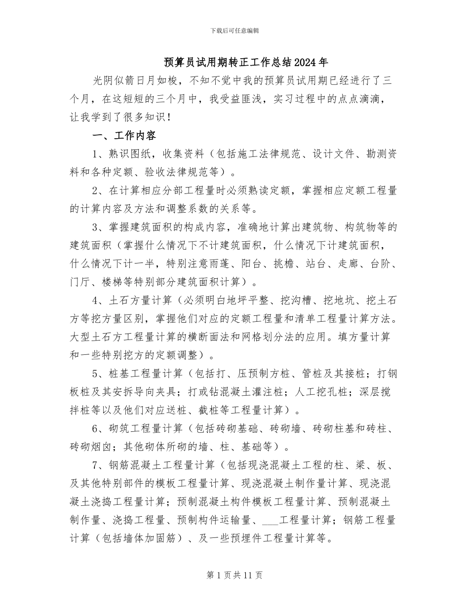预算员试用期转正工作总结2024年_第1页