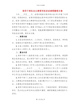 领导干部私自从事营利性活动清理整顿方案