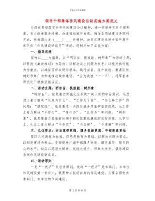 领导干部集体作风建设活动实施方案范文