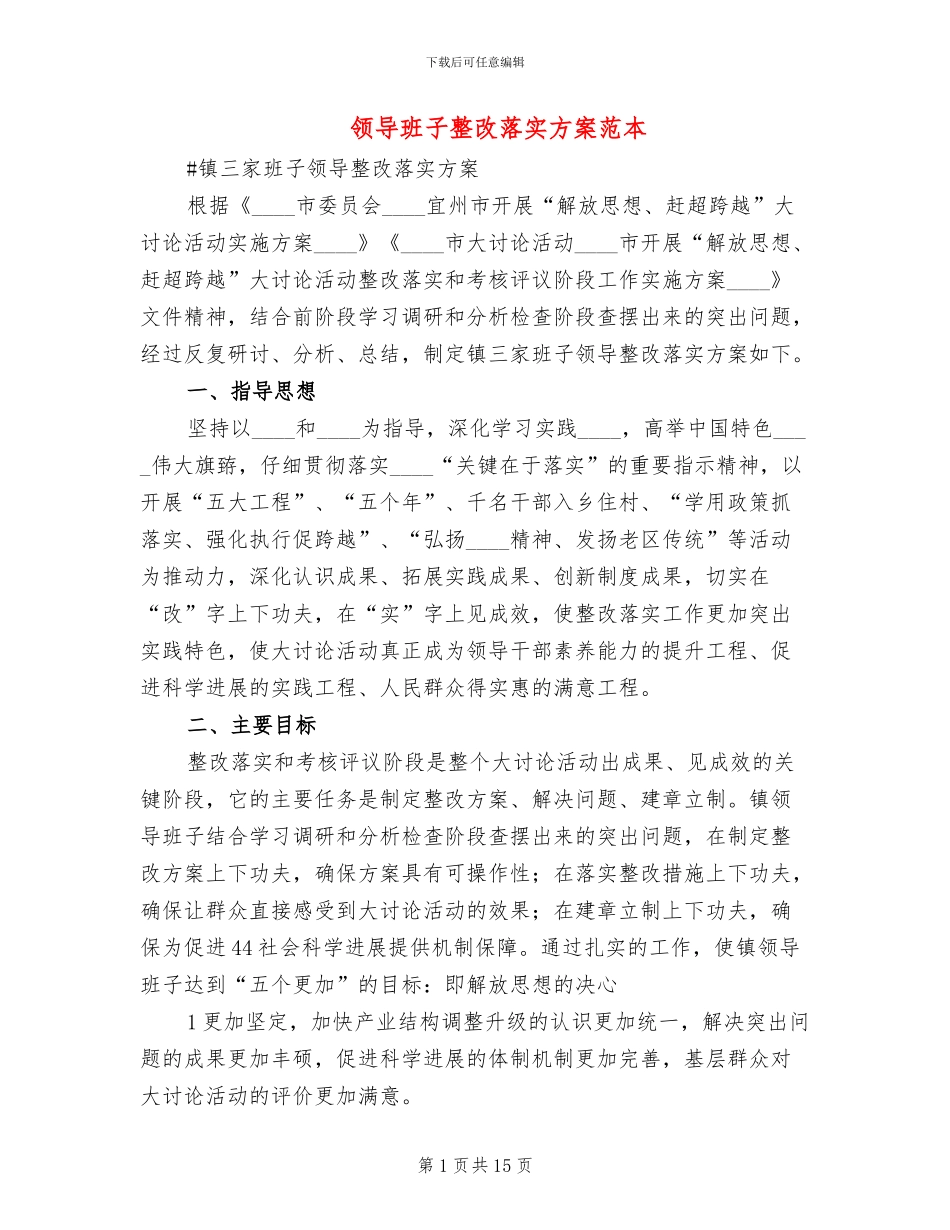 领导班子整改落实方案范本_第1页