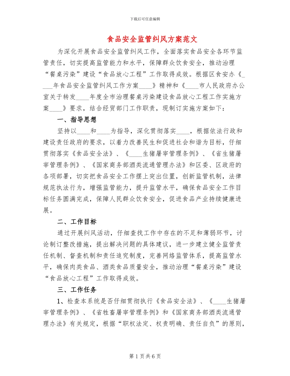 食品安全监管纠风方案范文_第1页