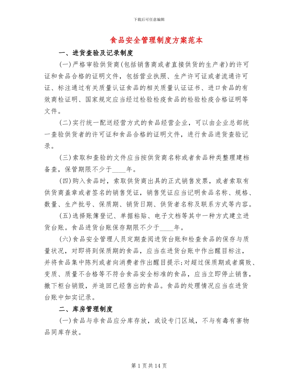 食品安全管理制度方案范本_第1页
