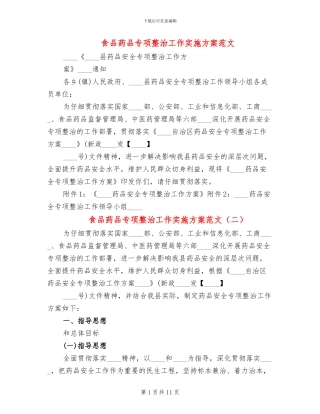 食品药品专项整治工作实施方案范文