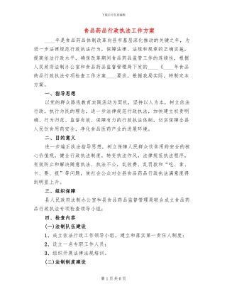 食品药品行政执法工作方案
