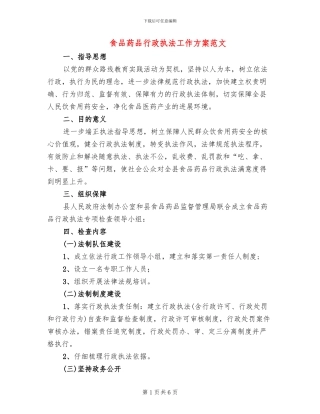 食品药品行政执法工作方案范文