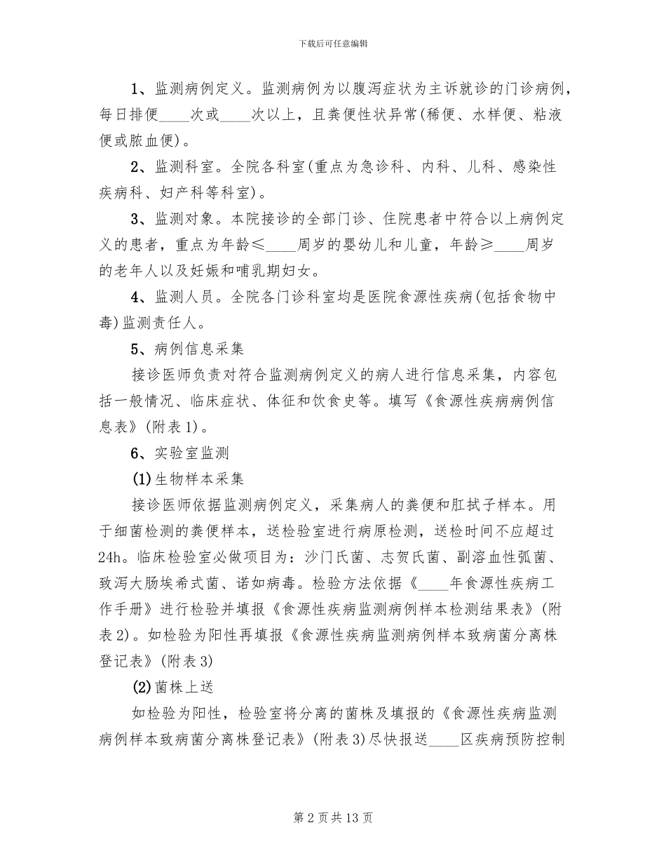食源性疾病监测实施方案_第2页