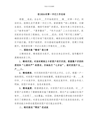 驻2024村第一书记工作总结