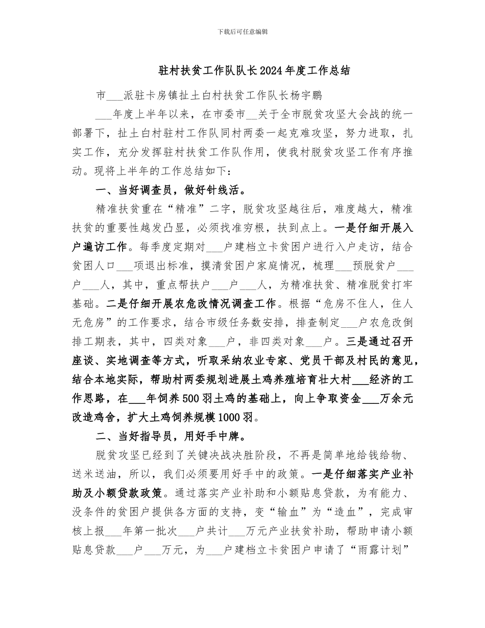 驻村扶贫工作队队长2024年度工作总结_第1页