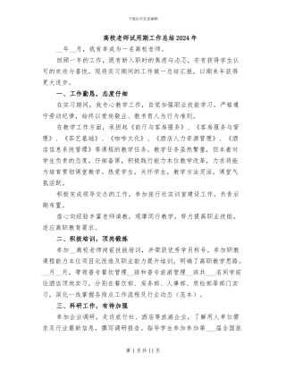 高校教师试用期工作总结2024年