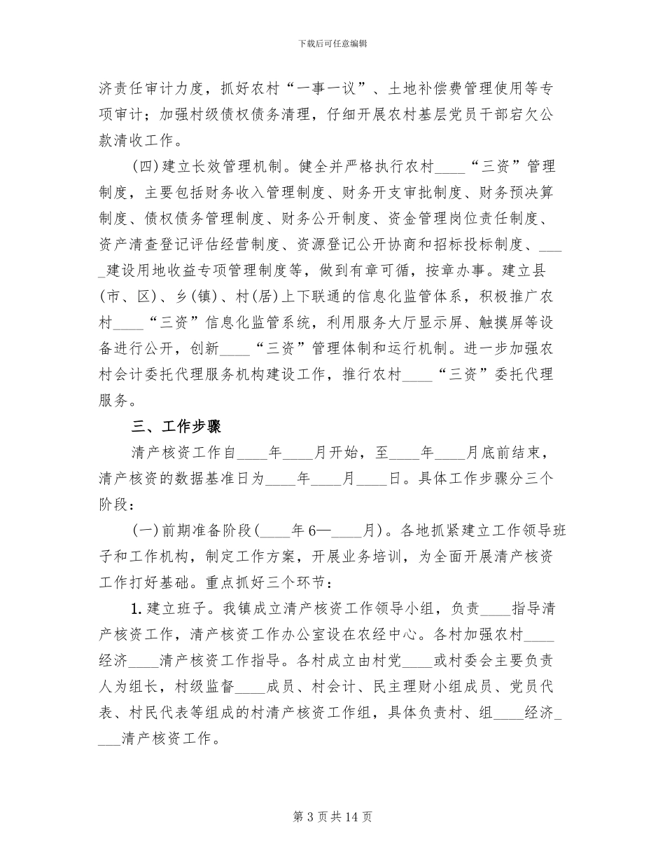 2024乡农村集体“三资”清产核资工作方案范文_第3页