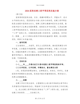 2024医院创建三级甲等医院实施方案